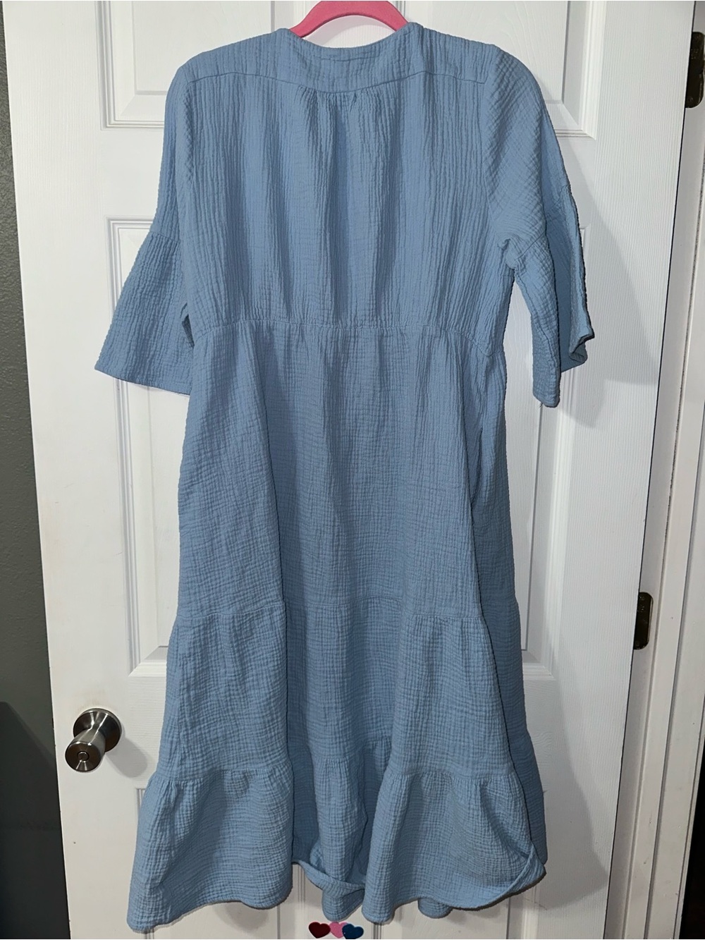 Light Blue Button-Front Cotton Midi Dress - Picture 2 of 2